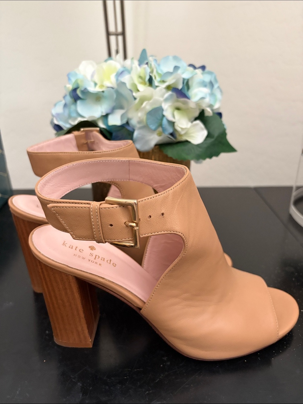 kate spade Tan Leather Open-Peep Toe Slingback Mules (3 1/2 in. Heels) - Picture 5 of 9